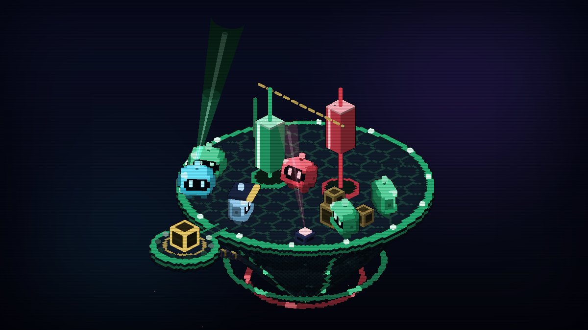The Orderdock island with green and red candles and searchlights